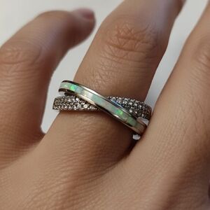 Infinity Crisscross Ring Lab White Opal Unique Promise Ring Vintage Ring Solid